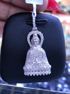 Mặt dây chuyền Phật Bà Quan Âm Full kim cương thiên nhiên -Ms 7m849843